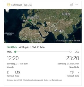 Reisedaten für den Heimflug
